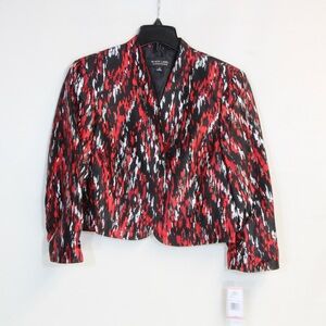Black Label by Evan Picone November Crimson Multicolor Crop Open Front Blazer